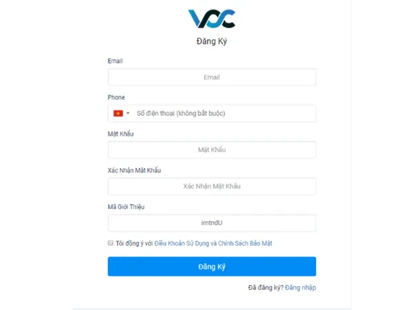 Điền các thông tin xác thực người dùng
