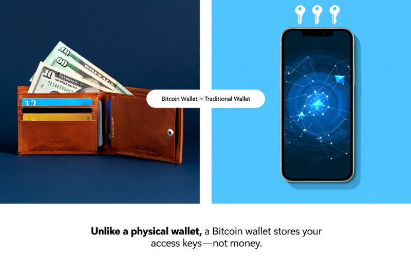 A bitcoin wallet doesn’t store physical bitcoins