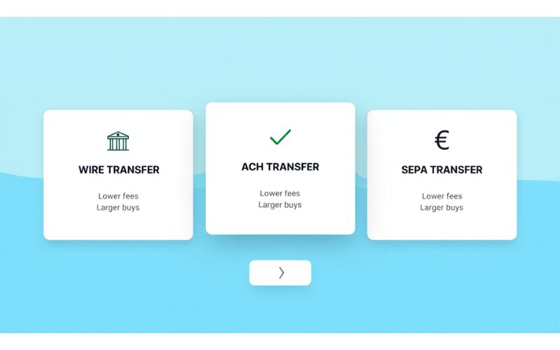 Bank transfers are ideal for large Bitcoin buys with lower fees, but take more time