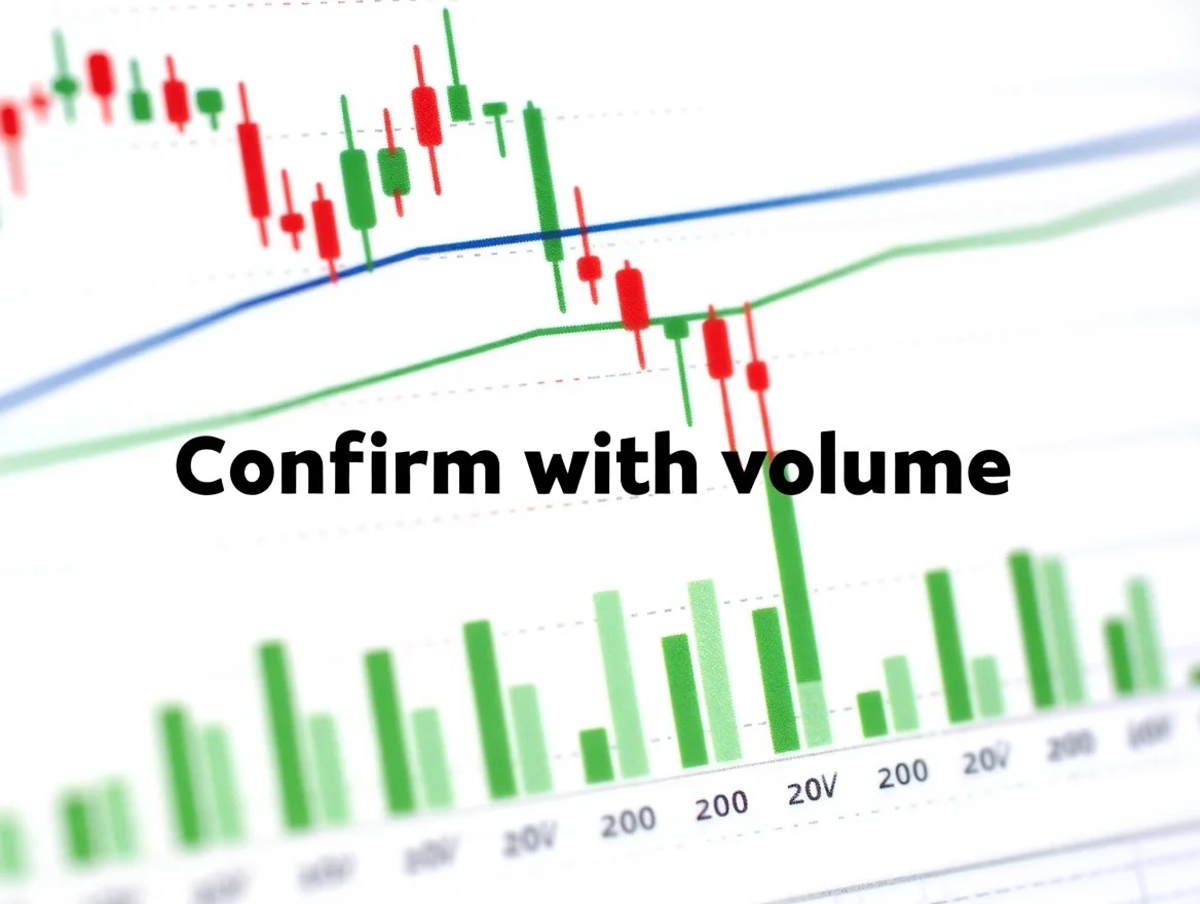 Closeup chart with crossover and rising volume confirming the golden cross breakout