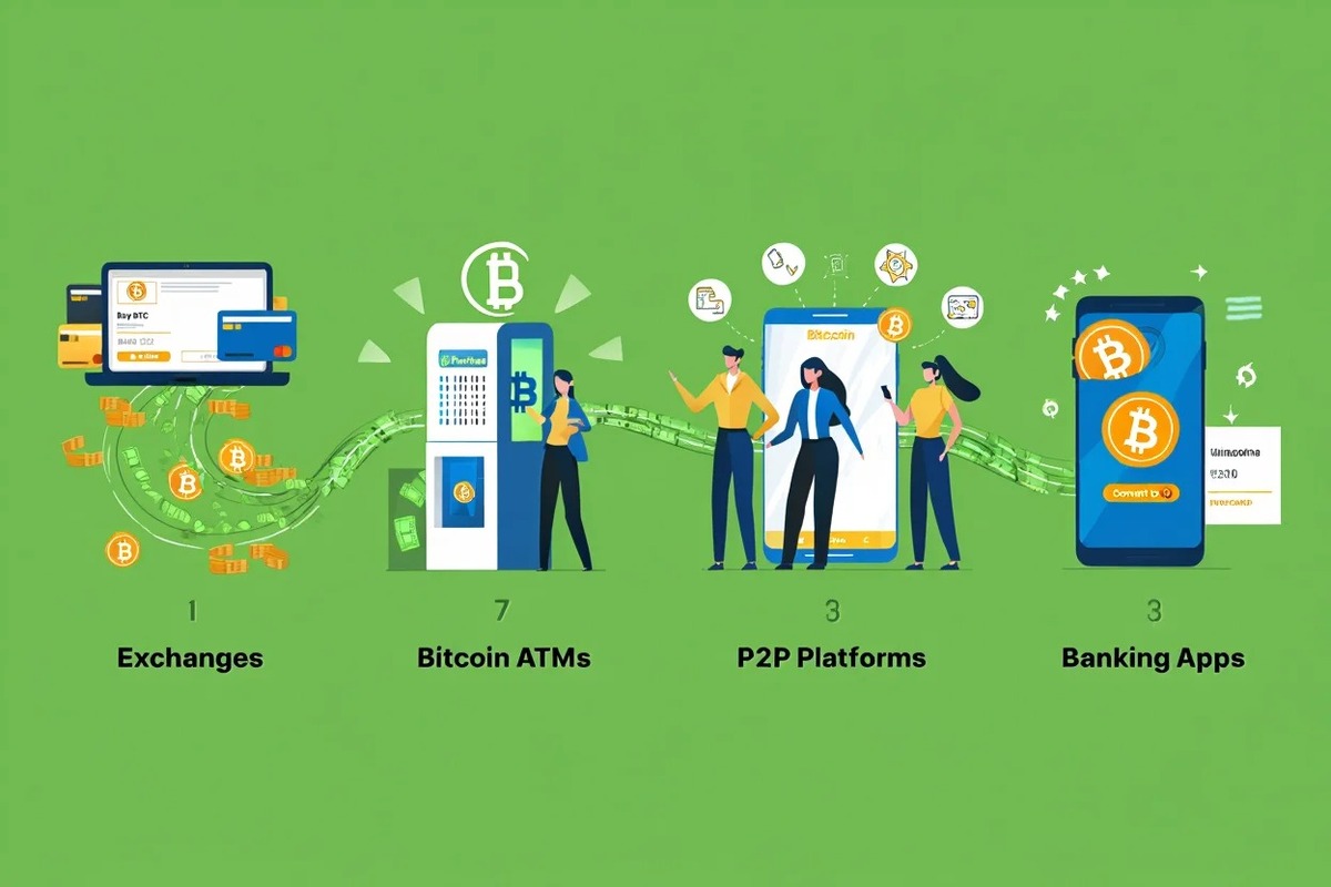 Discover 4 smart ways to convert money into Bitcoin using exchanges, ATMs, P2P platforms, and banking apps