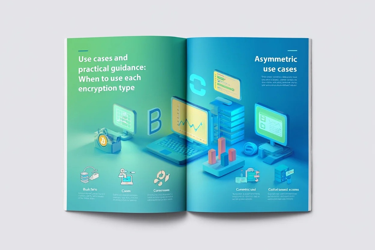 Infographic showing when to apply symmetric versus asymmetric encryption in finance scenarios
