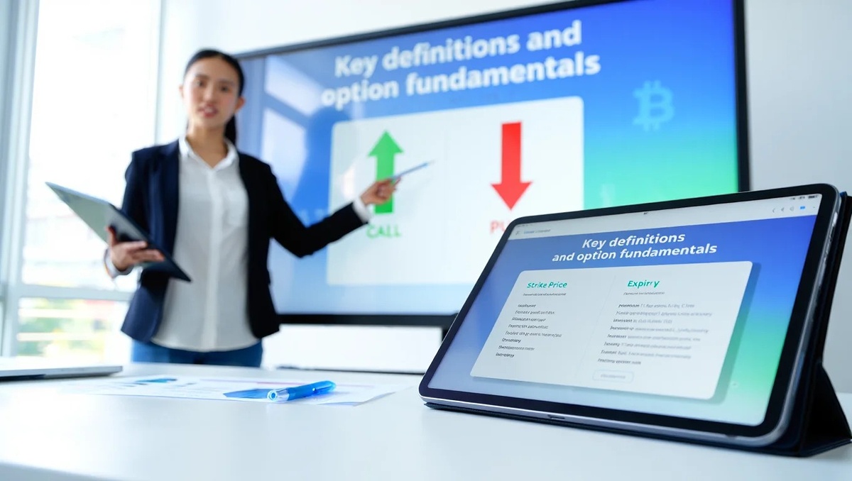 Learn core option terms through an interactive workspace with simulated trading tools