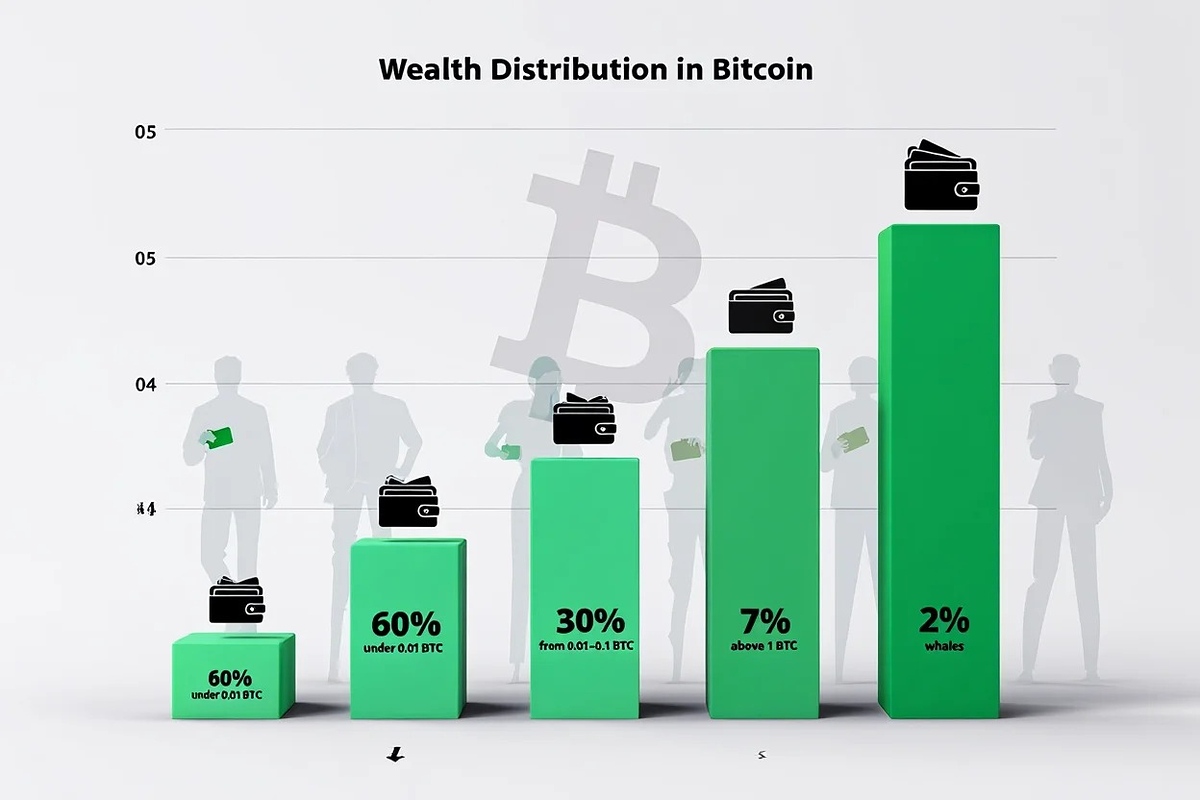 Visual breakdown of Bitcoin ownership inequality, showing how a few large wallets dominate the ecosystem