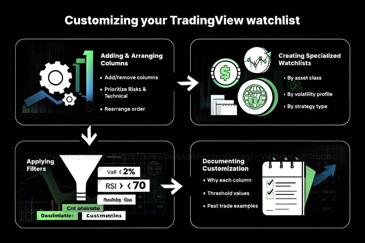 how to customize a TradingView watchlist with columns, filters, and strategies